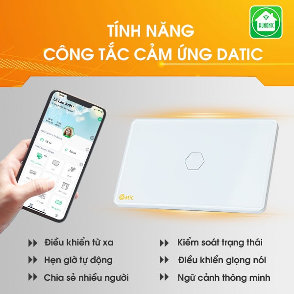 Công Tắc Cảm Ứng Datic - 1 Nút Màu Trắng 5 cong tac cam ung wifi datic 36